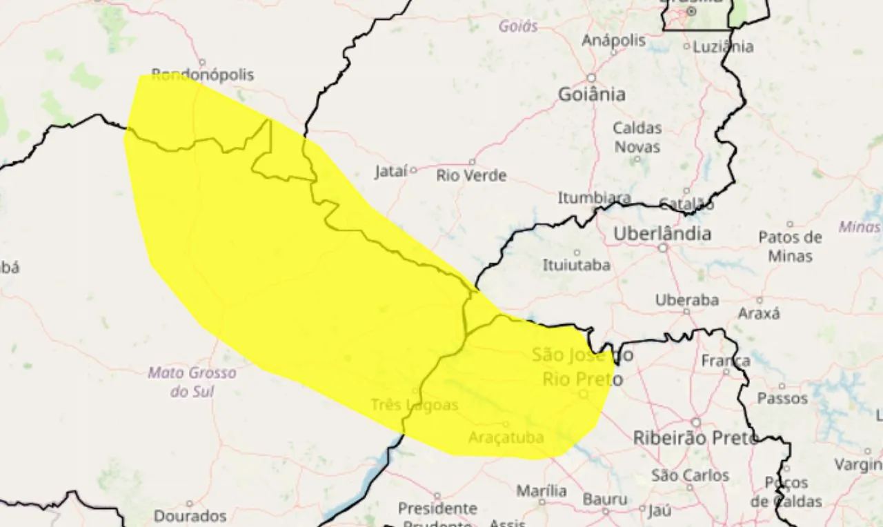 o mapa mostra as áreas em alerta para tempestade